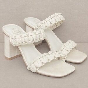 Oasis Society Heidi Braided Band Block Heel Sandals White Vegan Synthetic Sz 7.5